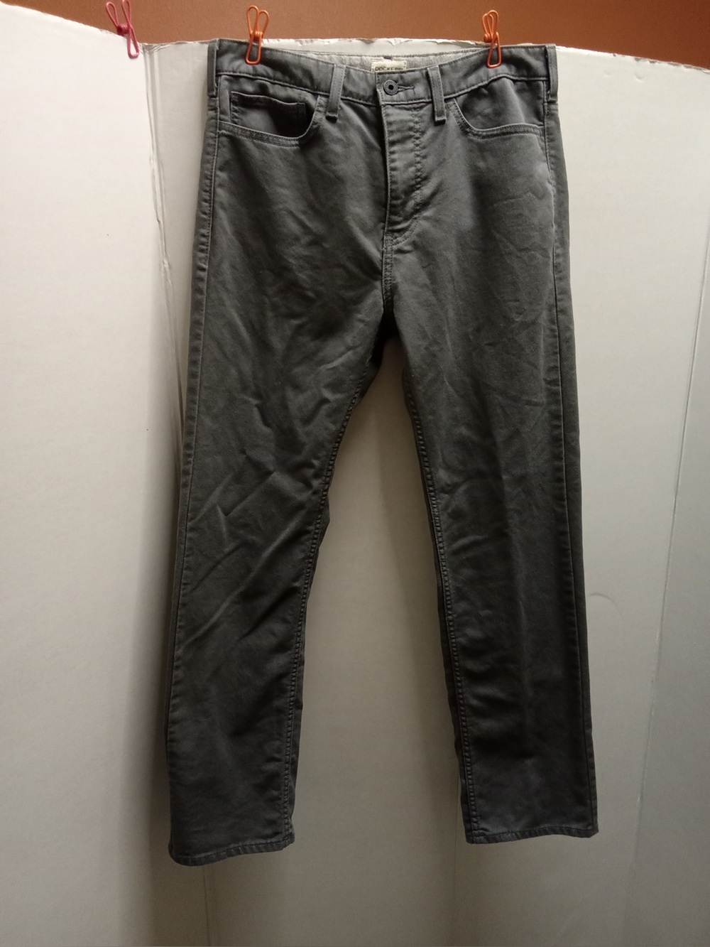 Dockers Men’s Gray Straight Fit Pants 30x30 Casual Stretch 5 Pocket M5